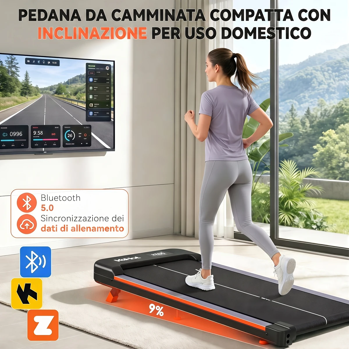 Tapis roulant da camminata sotto scrivania, 1–6 km/h