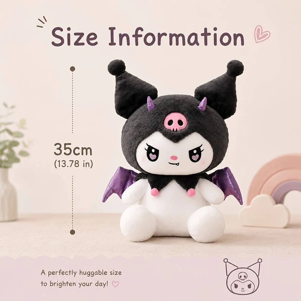 Peluche Kuromi demone 35 cm con corna e ali