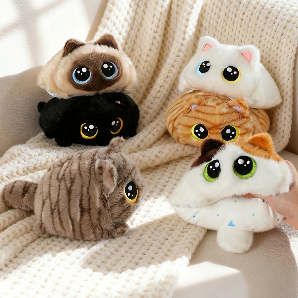 Peluche testa di gatto rotonda, morbido e soffice
