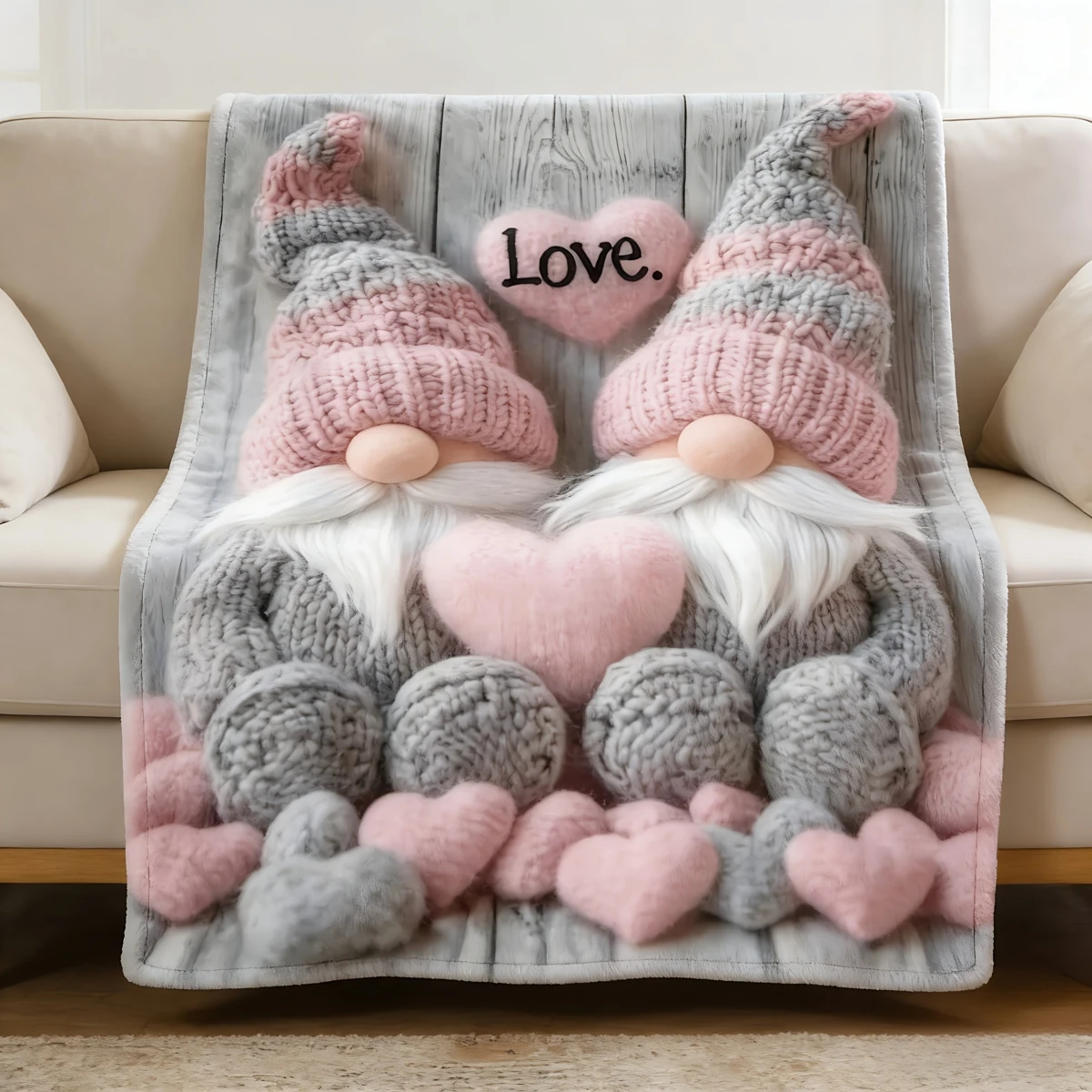 Coperta in flanella con gnomo e cuore