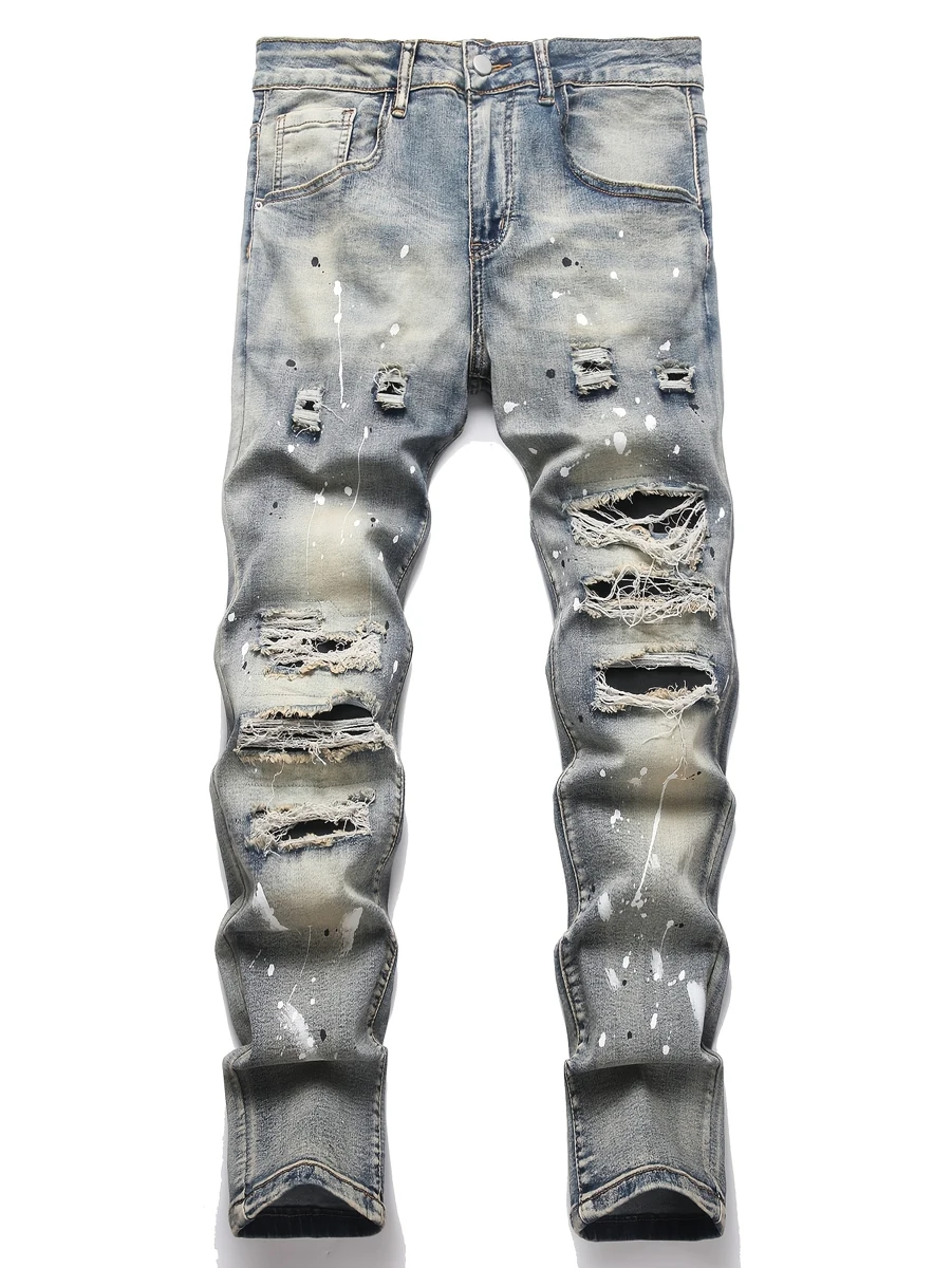 Jeans uomo strappati vintage elasticizzati